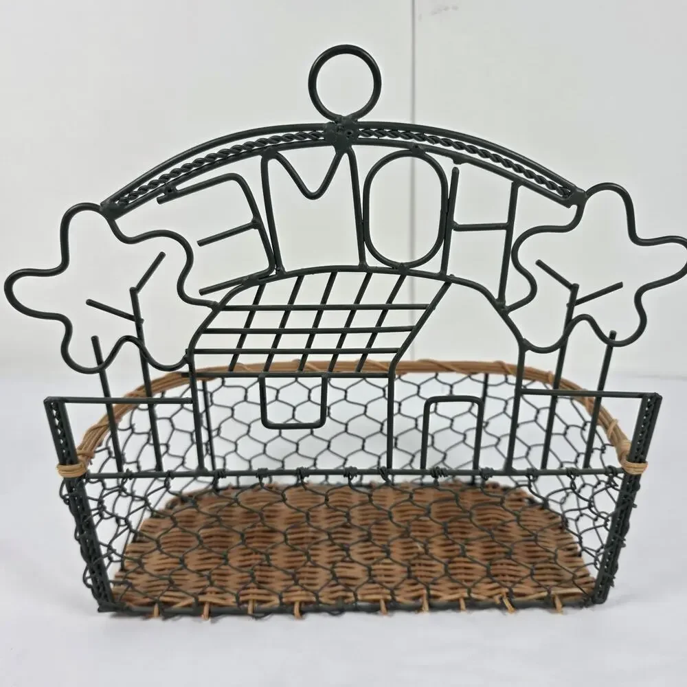 Rustic Home Wall Basket Wire Metal Wicker Hanging Farmhouse Organizer cottage